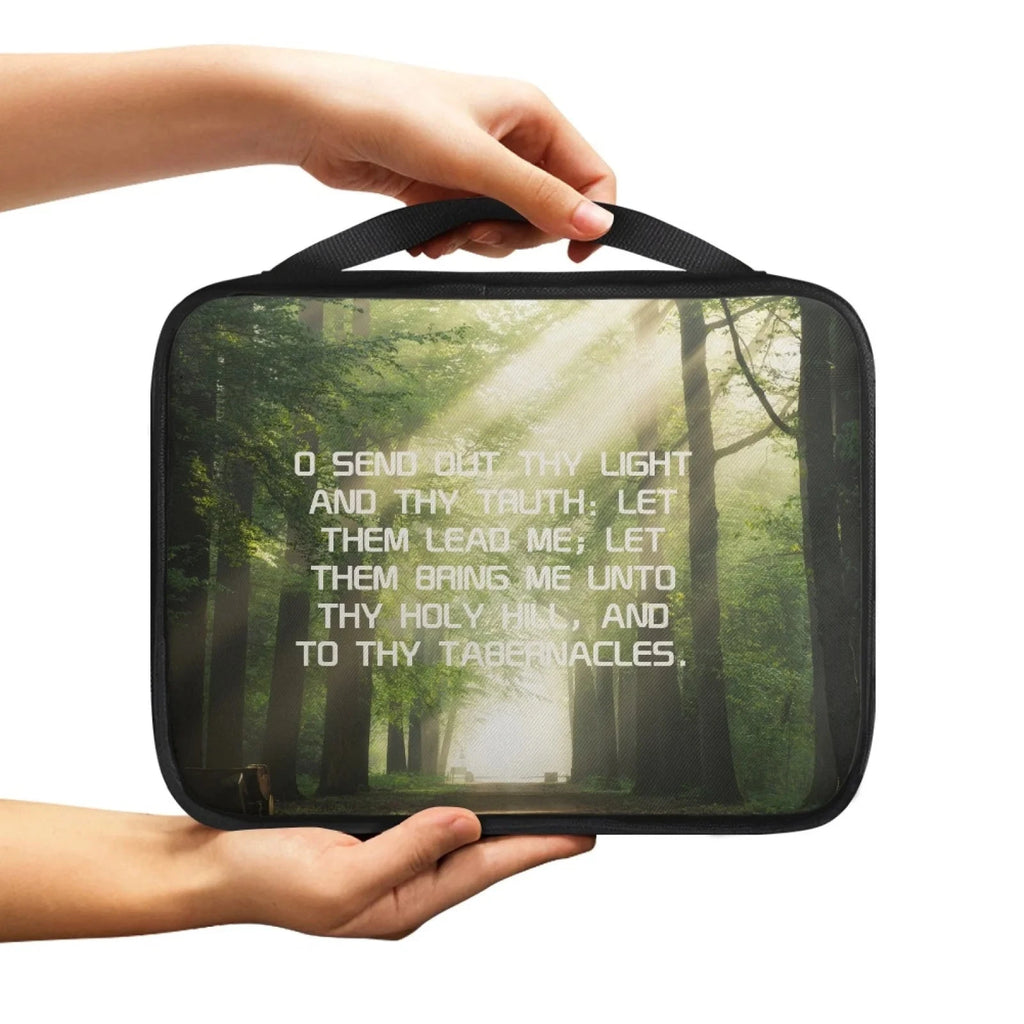 Print Cross and Psalm Text Bible Covers For Men Book Carrying Case Travel Bible Case Organizer With Handle For Easy Carrying Abide & Adorn Treasures