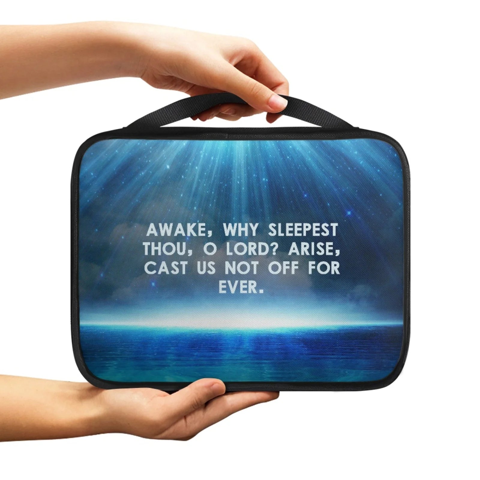 Print Cross and Psalm Text Bible Covers For Men Book Carrying Case Travel Bible Case Organizer With Handle For Easy Carrying