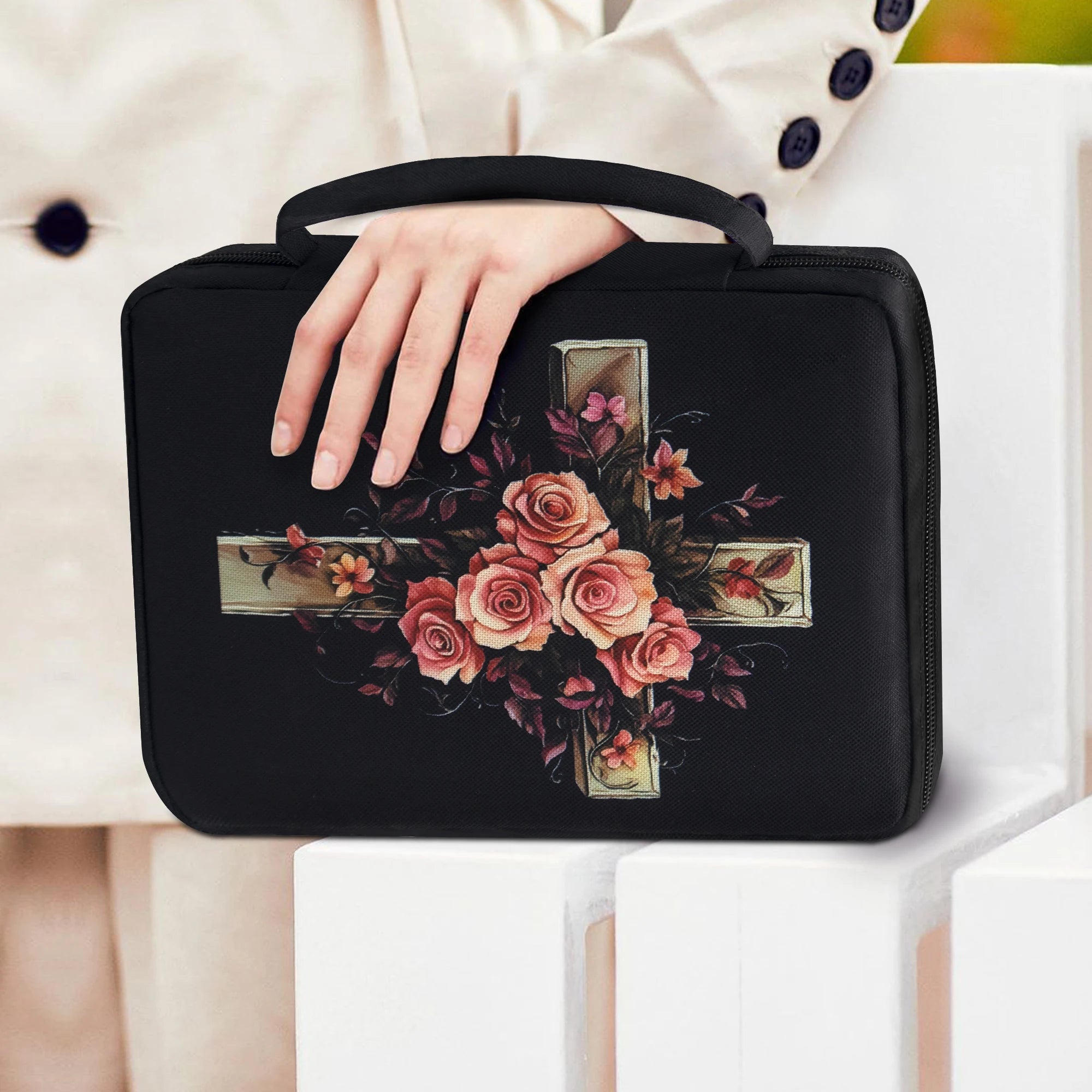 Bible Cover, Floral Bible Case With Handle & Pocket, Bible Book Case Carrying Organizer Bag With Bookmark, For Girls Catholic Ch