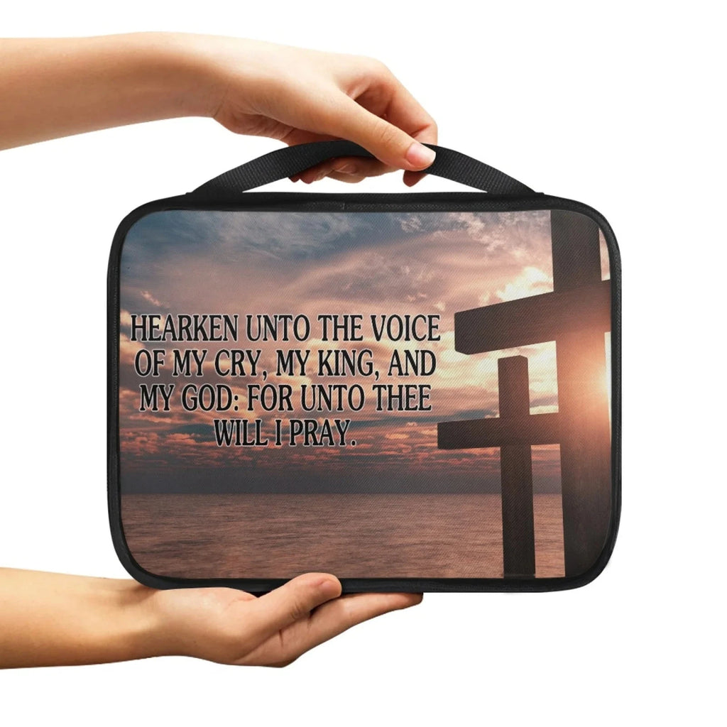 Print Cross and Psalm Text Bible Covers For Men Book Carrying Case Travel Bible Case Organizer With Handle For Easy Carrying Abide & Adorn Treasures