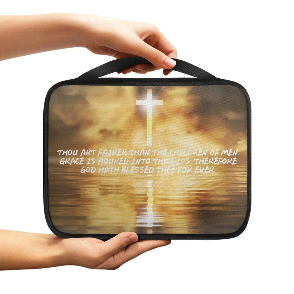 Print Cross and Psalm Text Bible Covers For Men Book Carrying Case Travel Bible Case Organizer With Handle For Easy Carrying Abide & Adorn Treasures