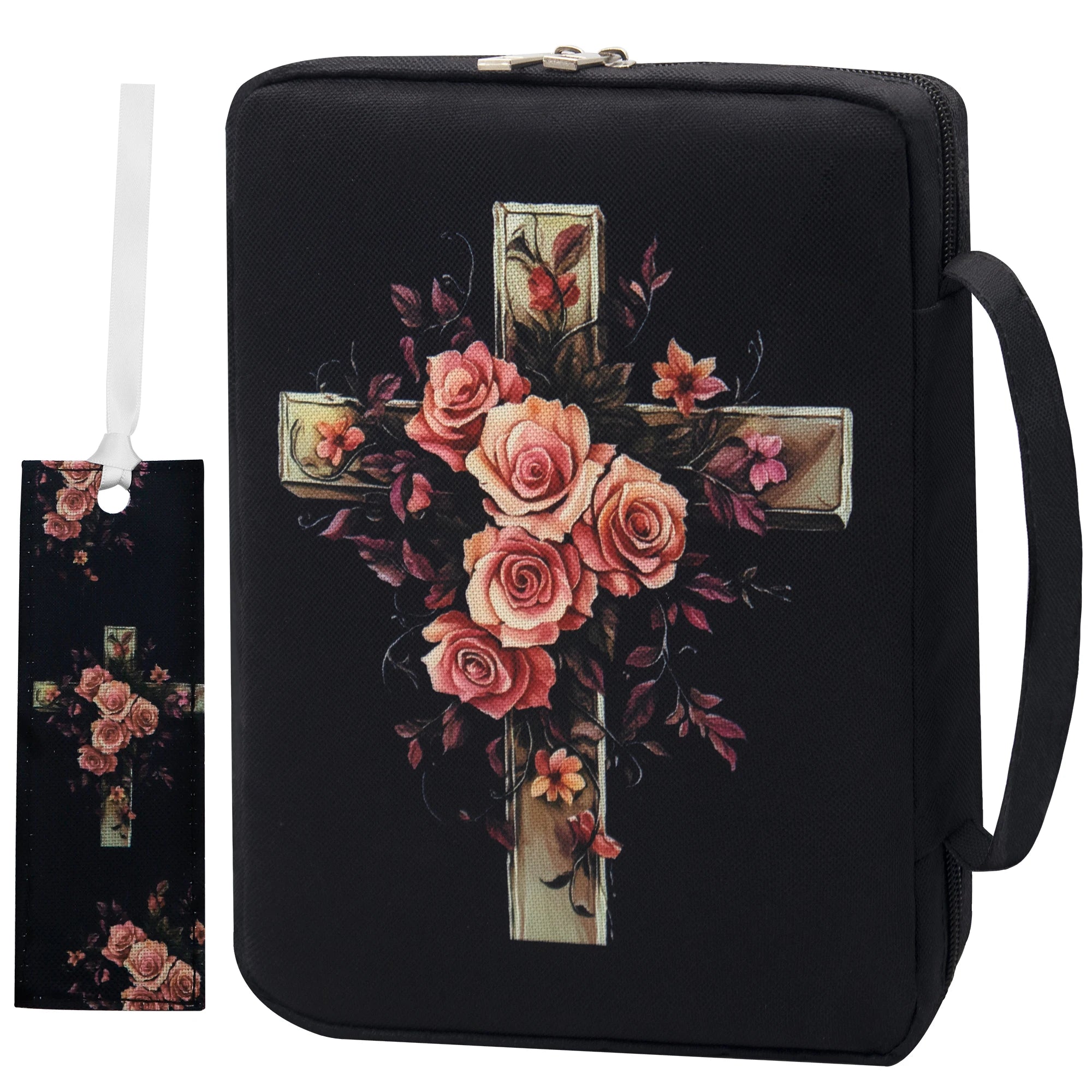 Bible Cover, Floral Bible Case With Handle & Pocket, Bible Book Case Carrying Organizer Bag With Bookmark, For Girls Catholic Ch