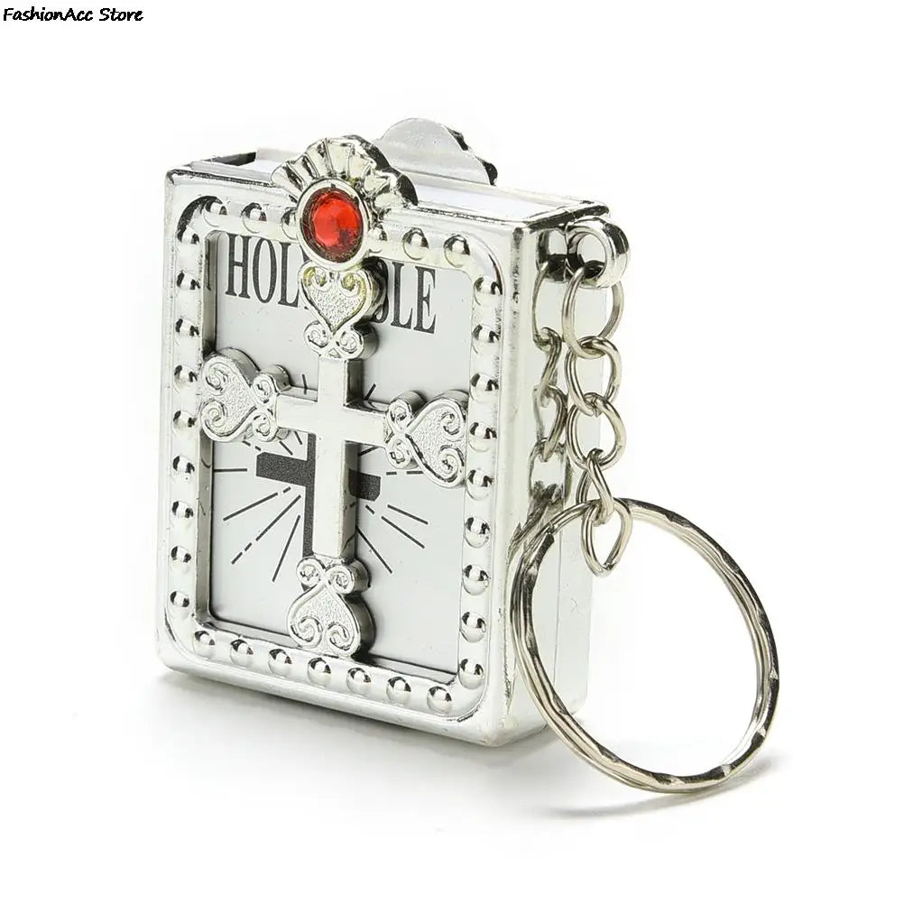 1Pc Mini Holy Bible Keychain English Religious Miniature Paper Spiritual Christian Jesus Cover Keyring Gift