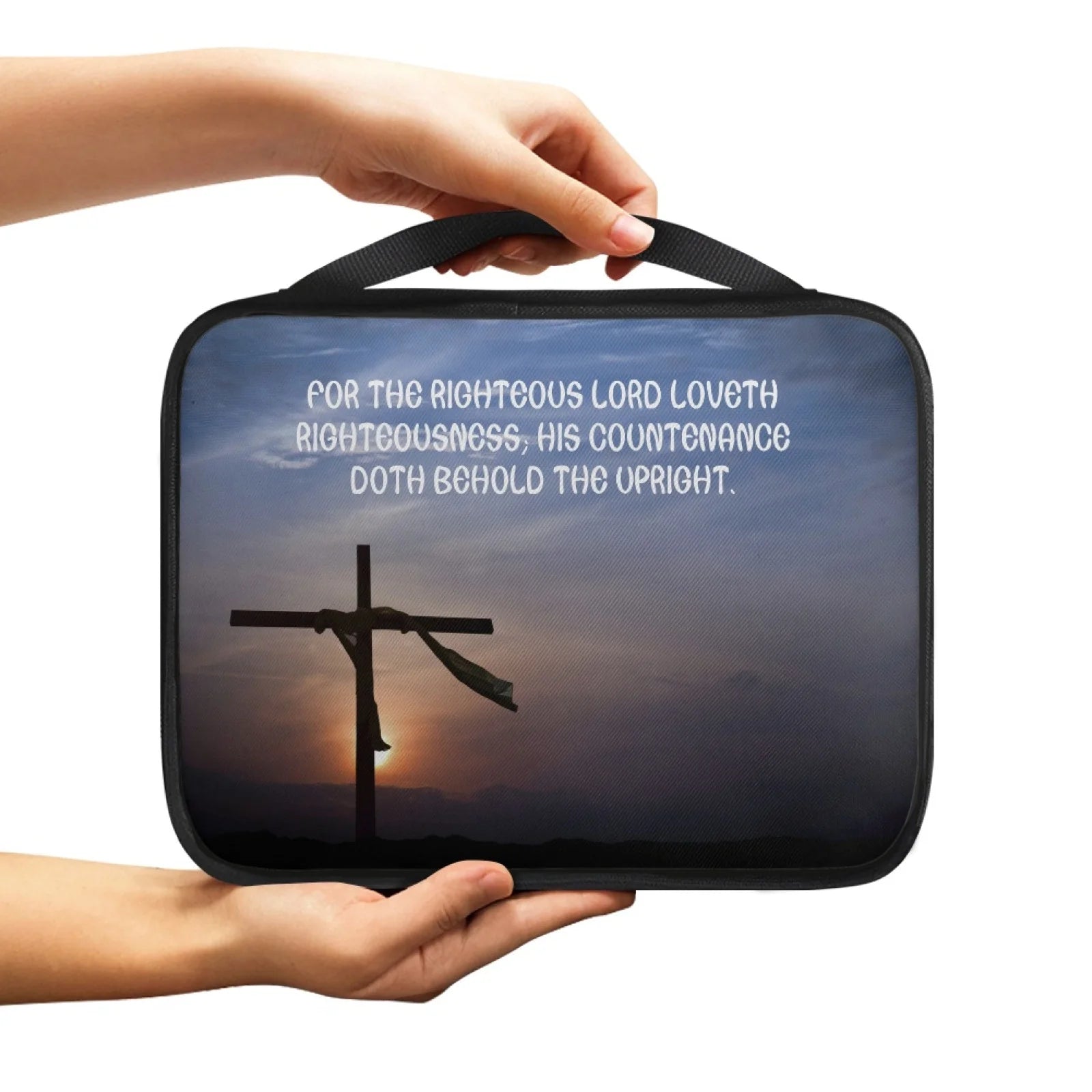 Print Cross and Psalm Text Bible Covers For Men Book Carrying Case Travel Bible Case Organizer With Handle For Easy Carrying