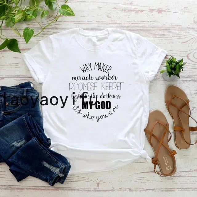Waymaker Women T Shirt Christian Tees Religious Faith T-shirt Jesus Clothing Unisex Graphic T Shirts Summer Short Sleeve Tops Abide & Adorn Treasures