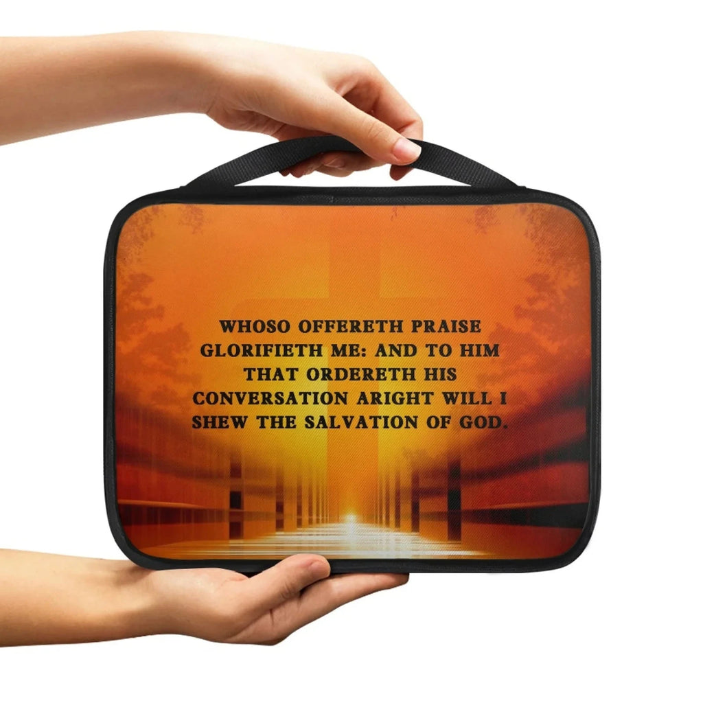 Print Cross and Psalm Text Bible Covers For Men Book Carrying Case Travel Bible Case Organizer With Handle For Easy Carrying Abide & Adorn Treasures