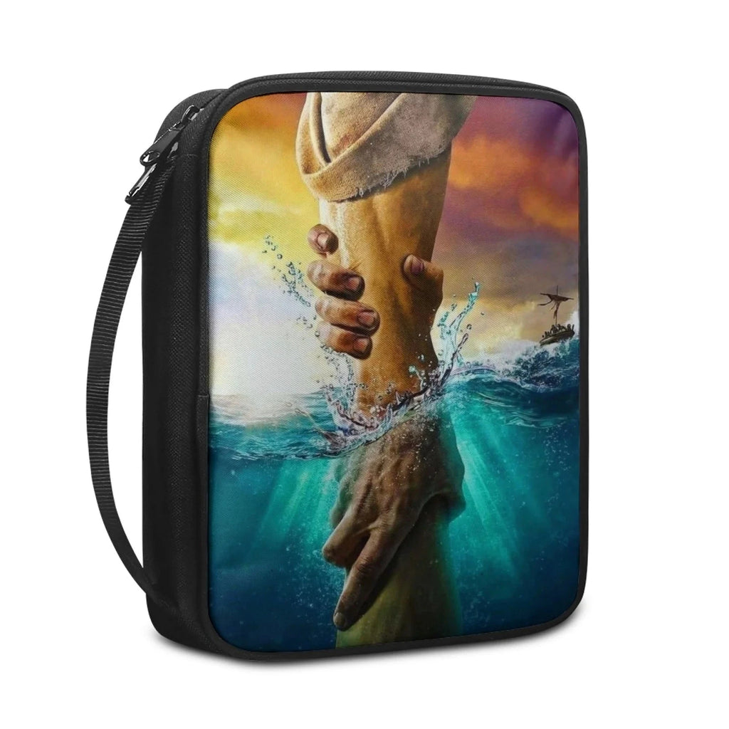 Print Cross and Psalm Text Bible Covers For Men Book Carrying Case Travel Bible Case Organizer With Handle For Easy Carrying Abide & Adorn Treasures