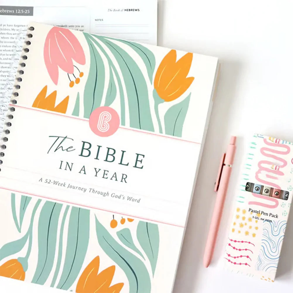 New The Bible in A Year A 52-Week Study Notebook Multi-Purpose Womens Bible Study Plan Leak-Proof for Daily Bible Study Notebook