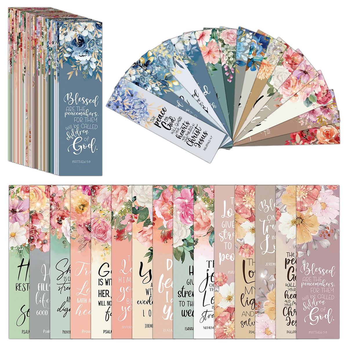30pcs Flora Inspirational Bible Bookmarks,Scripture Verses Cards Christian Gift,Bible Study Supplies,Prayer Journal Accessories