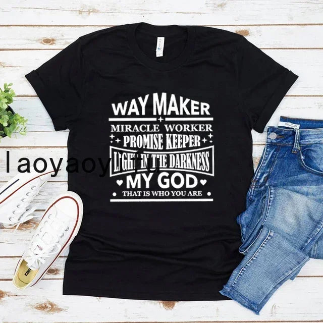 Waymaker Women T Shirt Christian Tees Religious Faith T-shirt Jesus Clothing Unisex Graphic T Shirts Summer Short Sleeve Tops - Abide & Adorn Treasures