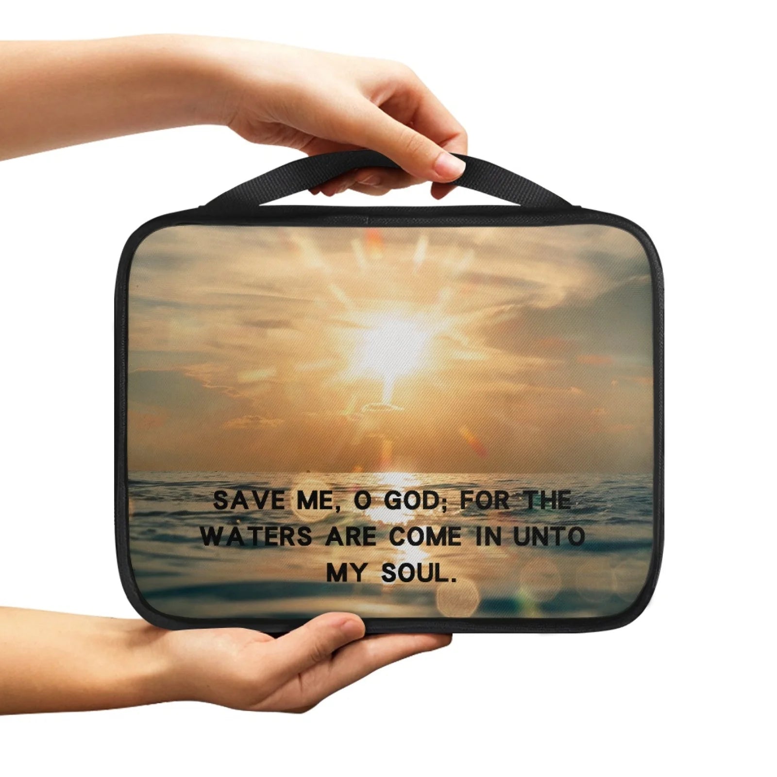 Print Cross and Psalm Text Bible Covers For Men Book Carrying Case Travel Bible Case Organizer With Handle For Easy Carrying
