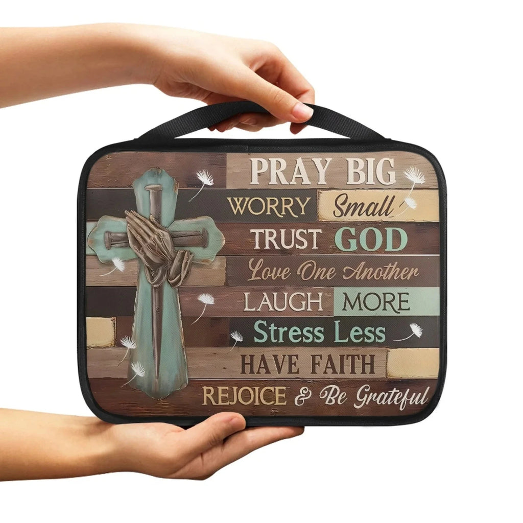 Print Cross and Psalm Text Bible Covers For Men Book Carrying Case Travel Bible Case Organizer With Handle For Easy Carrying Abide & Adorn Treasures