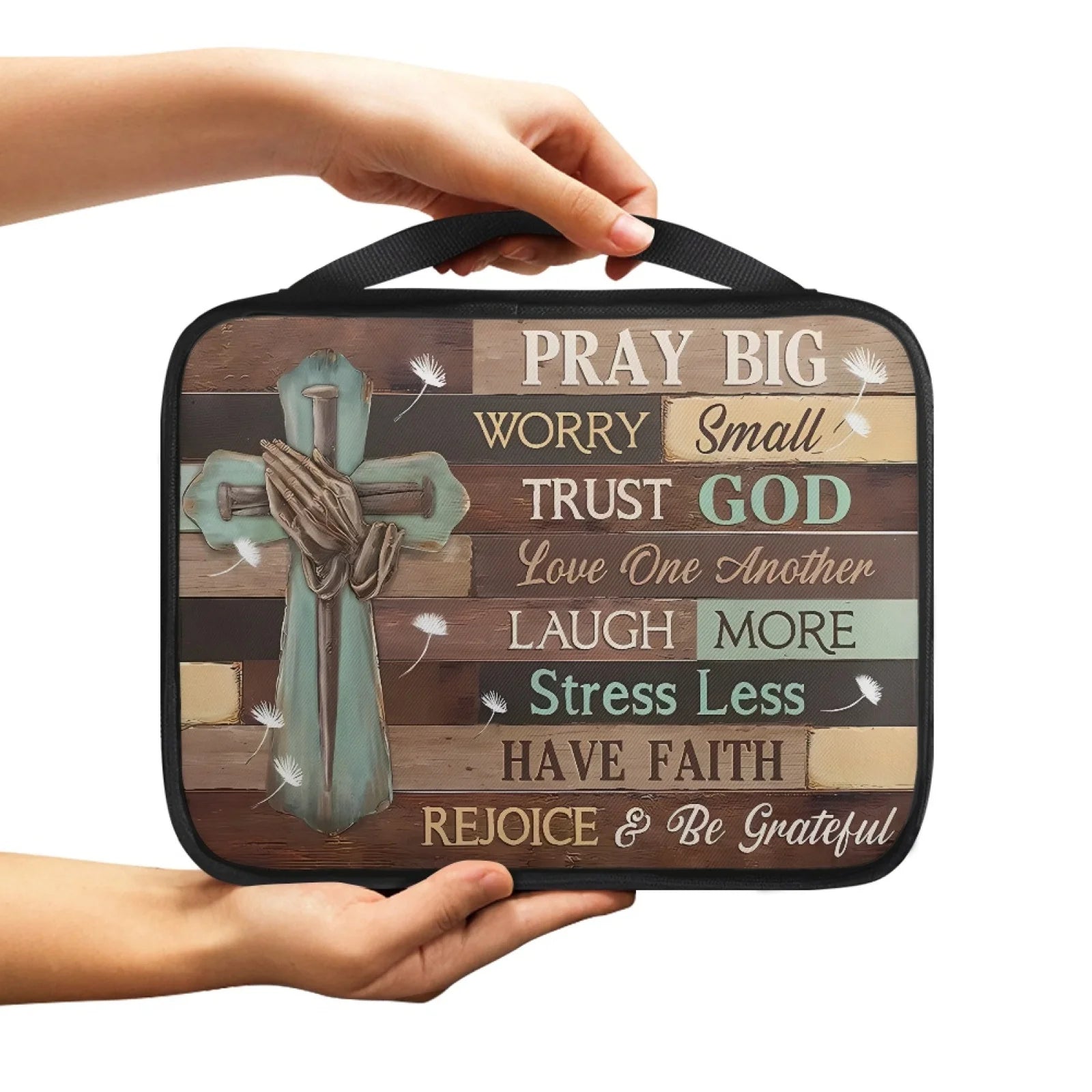 Print Cross and Psalm Text Bible Covers For Men Book Carrying Case Travel Bible Case Organizer With Handle For Easy Carrying
