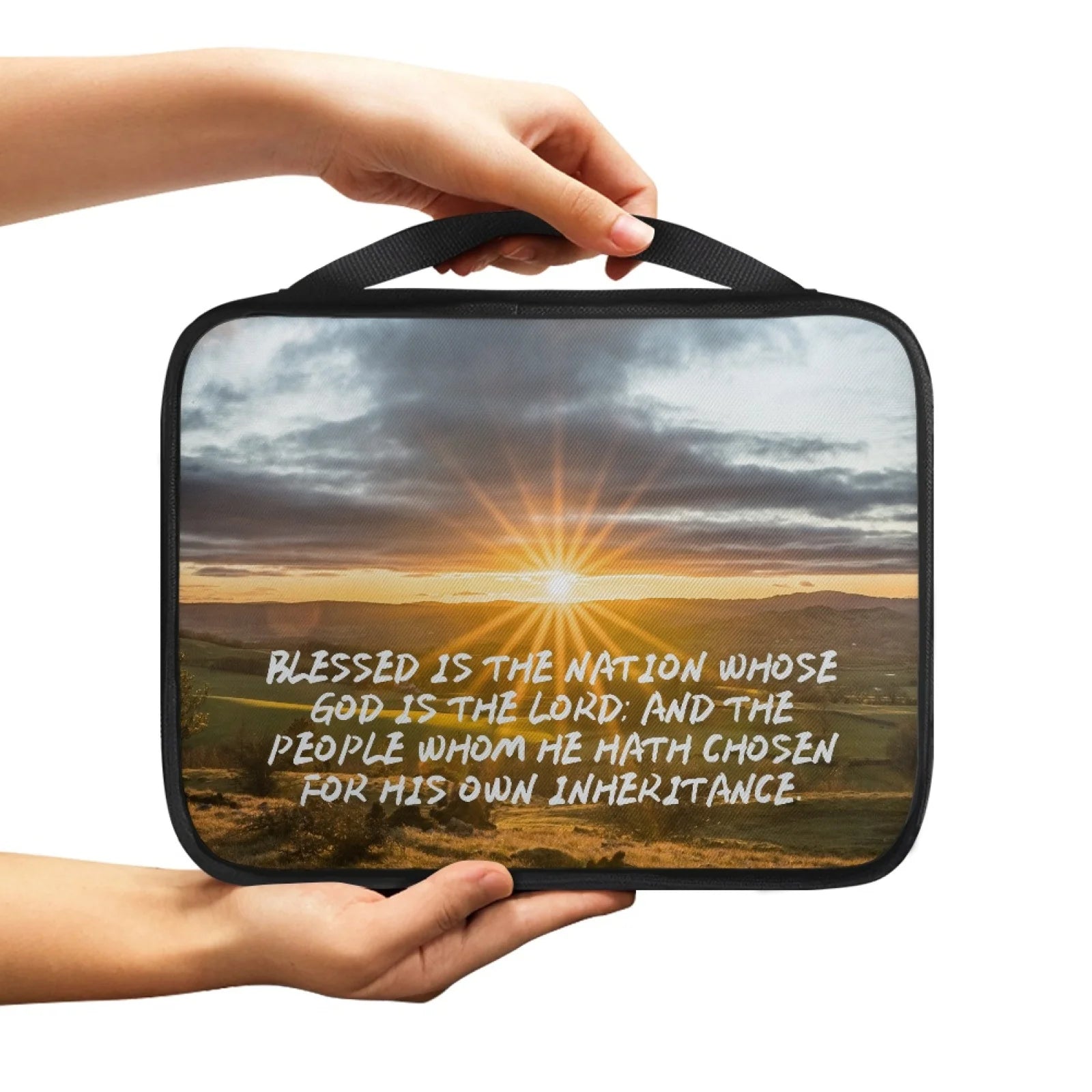 Print Cross and Psalm Text Bible Covers For Men Book Carrying Case Travel Bible Case Organizer With Handle For Easy Carrying