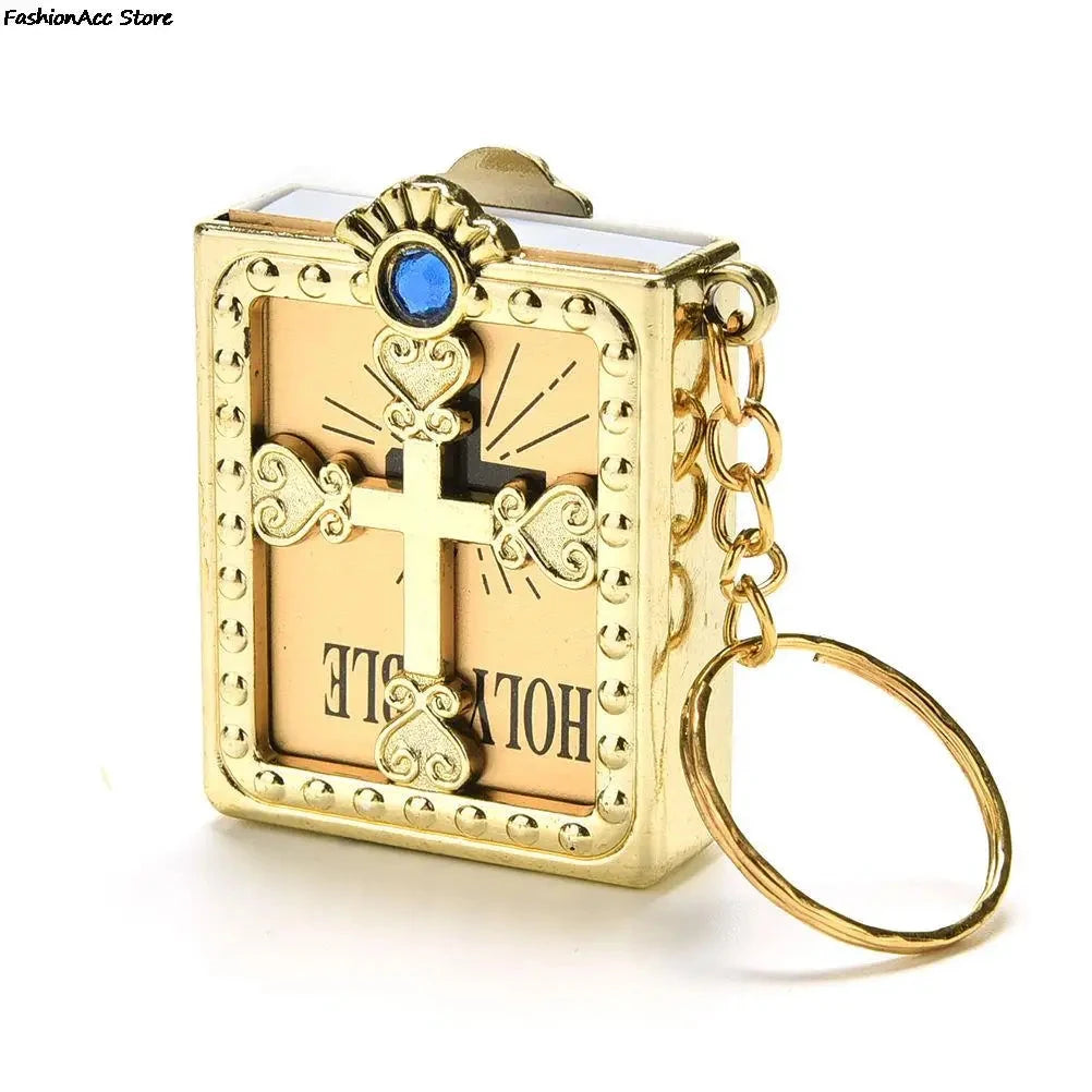1Pc Mini Holy Bible Keychain English Religious Miniature Paper Spiritual Christian Jesus Cover Keyring Gift Abide & Adorn Treasures