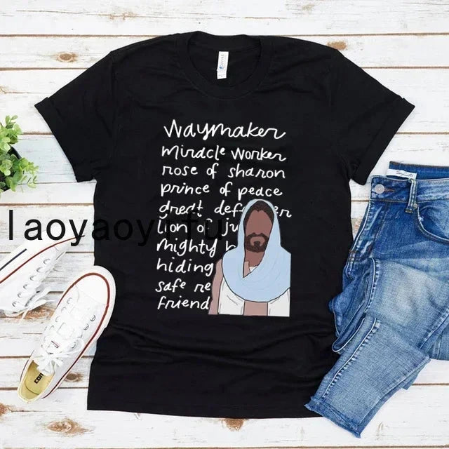 Waymaker Women T Shirt Christian Tees Religious Faith T-shirt Jesus Clothing Unisex Graphic T Shirts Summer Short Sleeve Tops Abide & Adorn Treasures