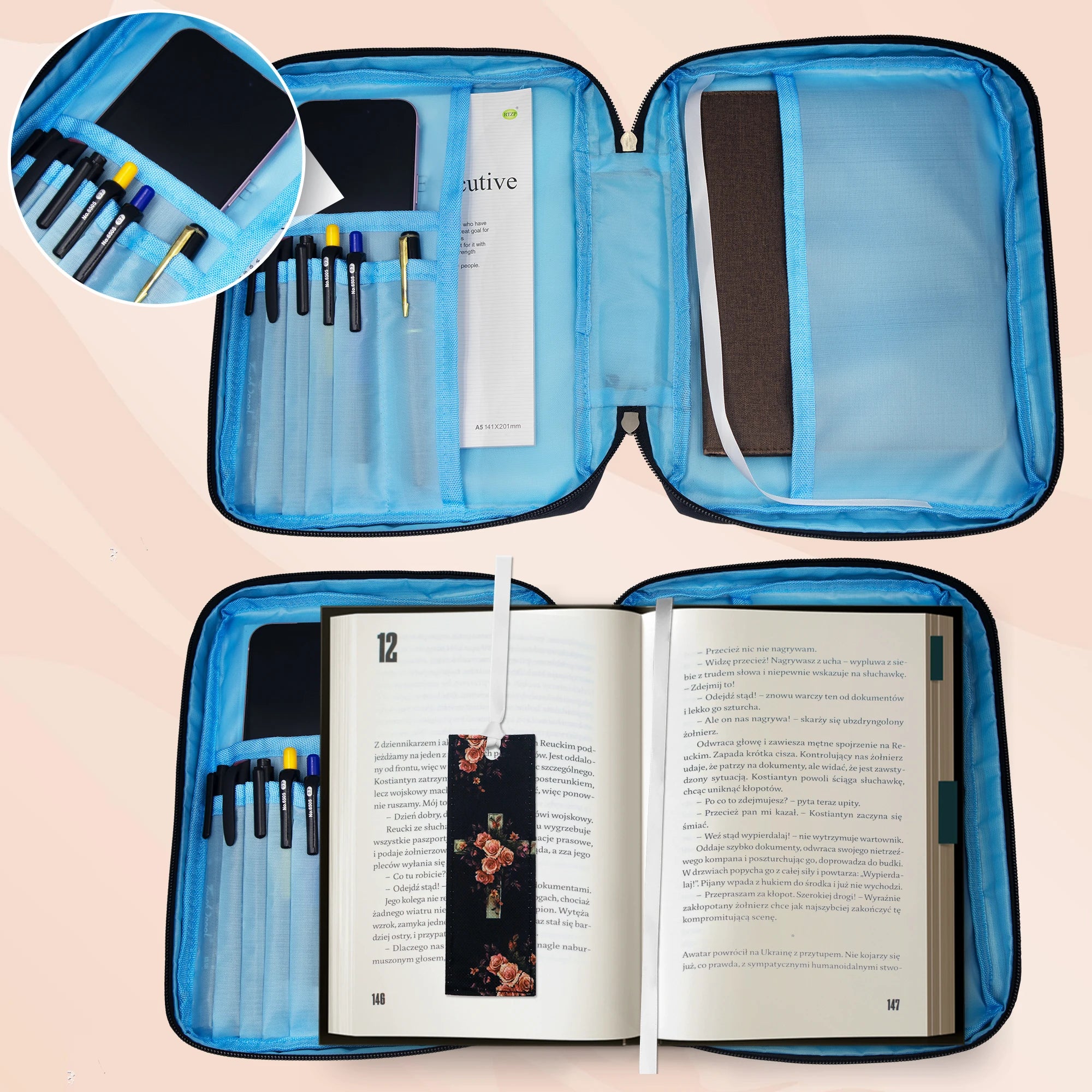 Bible Cover, Floral Bible Case With Handle & Pocket, Bible Book Case Carrying Organizer Bag With Bookmark, For Girls Catholic Ch