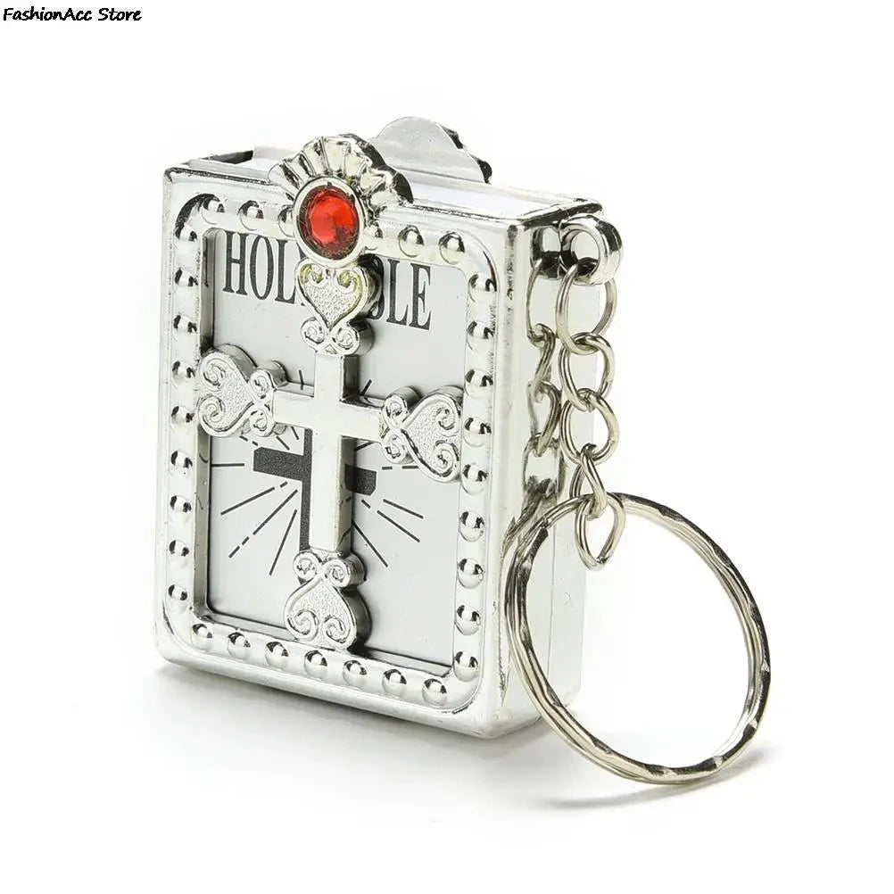 1Pc Mini Holy Bible Keychain English Religious Miniature Paper Spiritual Christian Jesus Cover Keyring Gift Abide & Adorn Treasures