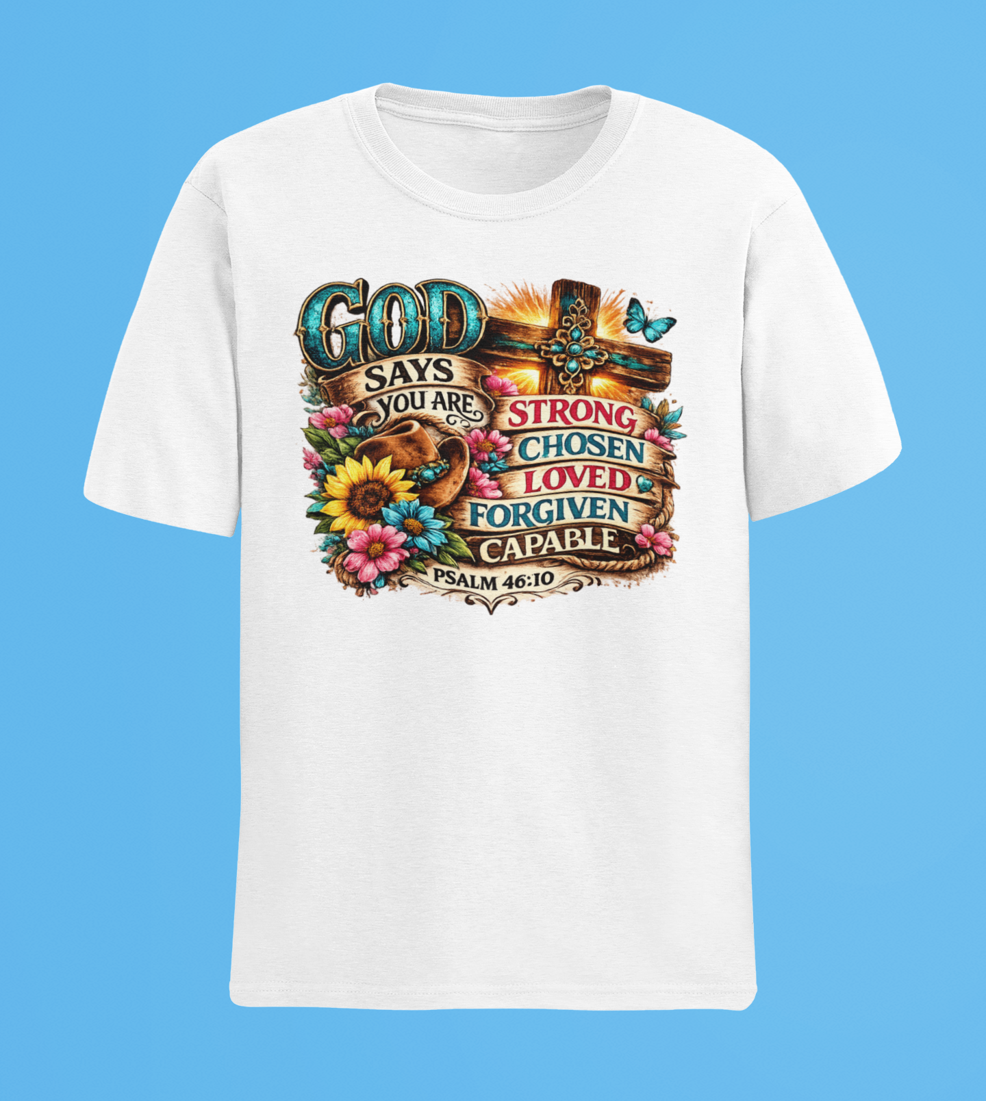 Faith Over Fear Inspirational Christian Floral Cross Tee