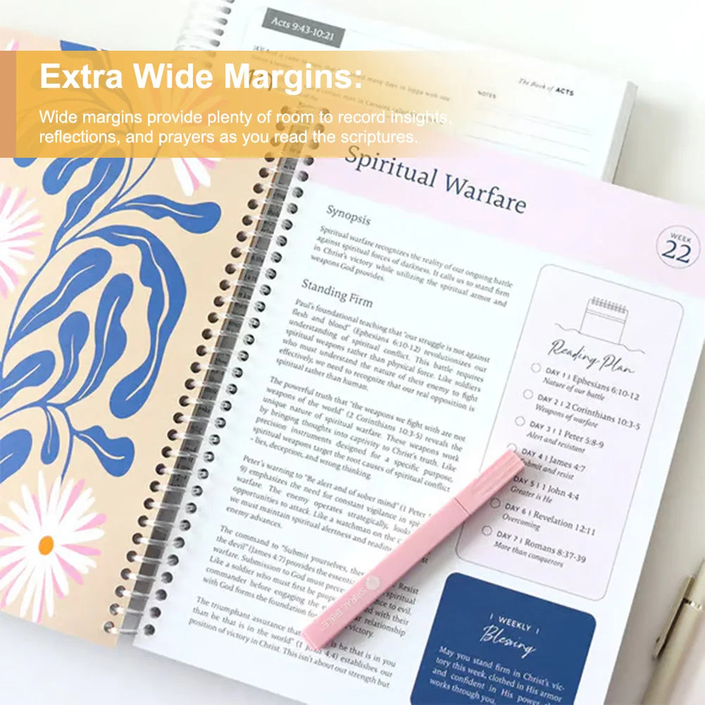 New The Bible in A Year A 52-Week Study Notebook Multi-Purpose Womens Bible Study Plan Leak-Proof for Daily Bible Study Notebook
