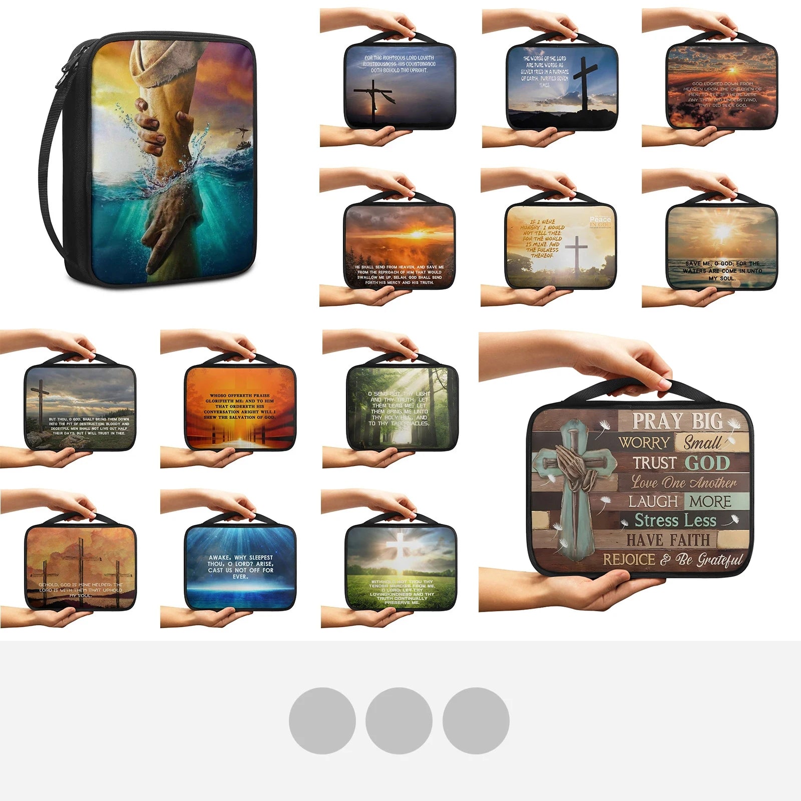 Print Cross and Psalm Text Bible Covers For Men Book Carrying Case Travel Bible Case Organizer With Handle For Easy Carrying