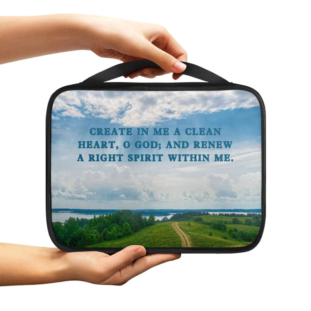 Print Cross and Psalm Text Bible Covers For Men Book Carrying Case Travel Bible Case Organizer With Handle For Easy Carrying Abide & Adorn Treasures