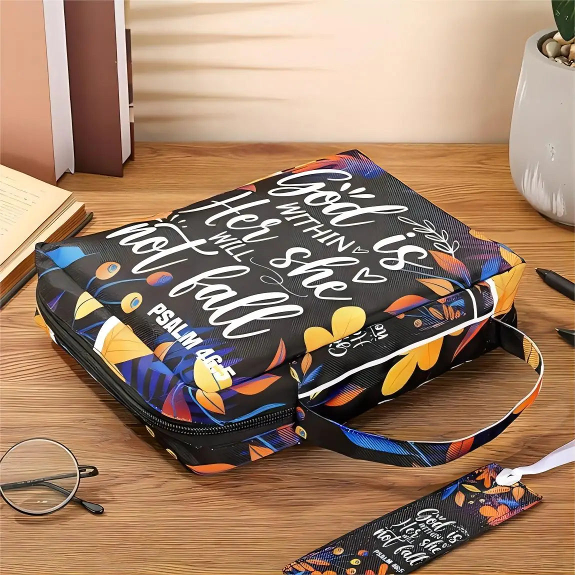 Bible Cover, Bible Cover Women's Bible Bag with Bookmarks Portable Bible Carrying Case for Girls as a Catholic Christian Gift, L