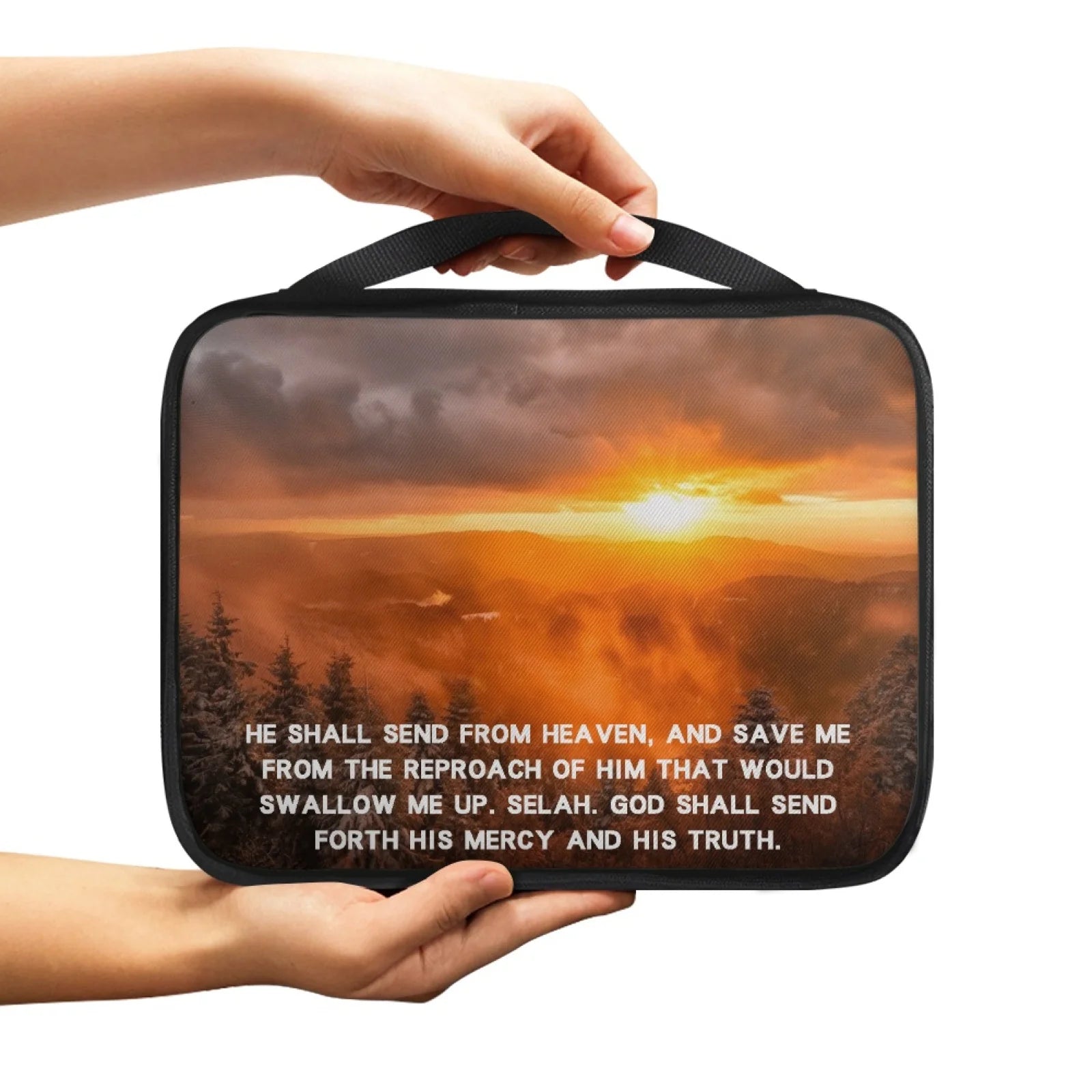 Print Cross and Psalm Text Bible Covers For Men Book Carrying Case Travel Bible Case Organizer With Handle For Easy Carrying