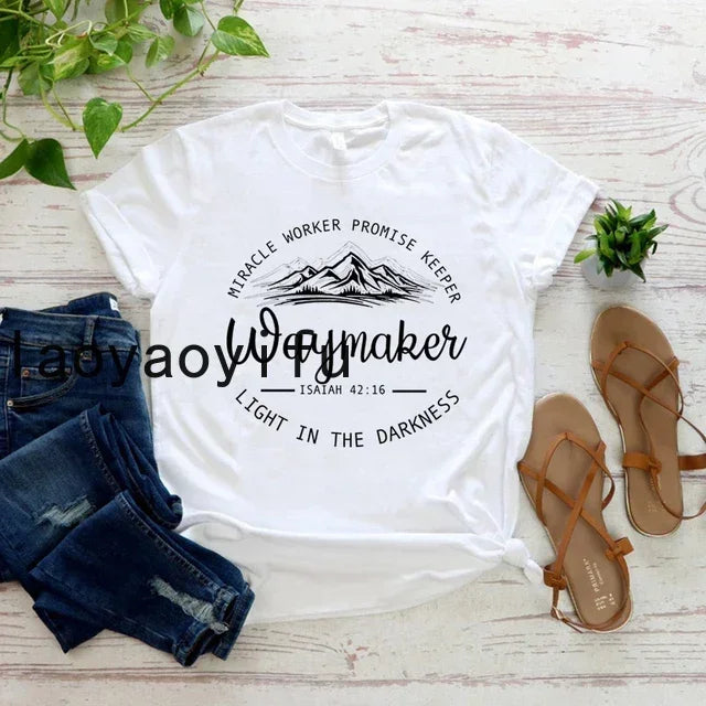 Waymaker Women T Shirt Christian Tees Religious Faith T-shirt Jesus Clothing Unisex Graphic T Shirts Summer Short Sleeve Tops - Abide & Adorn Treasures