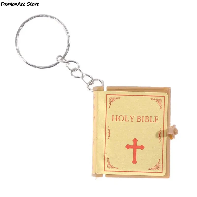1Pc Mini Holy Bible Keychain English Religious Miniature Paper Spiritual Christian Jesus Cover Keyring Gift Abide & Adorn Treasures